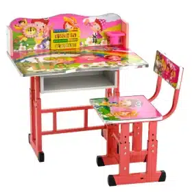 Birou mare cu scaun pentru copii, reglabile, cadru metalic si lemn, roz/pink
