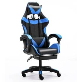 Scaun Gaming Profesional JRH, King Size, Cadru Otel, Piele Sintetica, 130 kg, perna lombara – albastru
