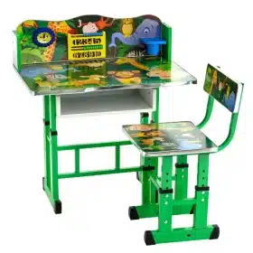 Birou cu scaun pentru copii, reglabile, cadru metalic si lemn, verde, Jungla B6