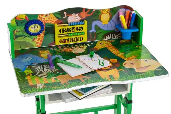 Birou cu scaun pentru copii, reglabile, cadru metalic si lemn, verde, Jungla B6 - imagine 2