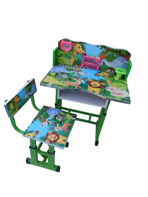 Birou cu scaun pentru copii, reglabile, cadru metalic si lemn, verde, Jungla B6 - imagine 4
