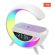 Lampa Smart LED RGB si Incarcator Wireless 15W, Lumini Ambientale, Sincronizare muzicala, Difuzor 5W, Muzica Bluetooth, USB, FM Radio, MicroSD, AUX, Afisaj Digital, Alarma, Alb