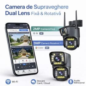Cameră de supraveghere WiFi Dual Lens – Fixă + Rotativă, V380 Pro 5mp