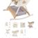 Scaun de masa bebe 4 in 1 little bird, Varsta 6-72 luni, Scaun inalt pliabil, cu 4 roti, Balansoar, 2 x Tava detasabila, Centura de siguranta in cinci puncte, Crem