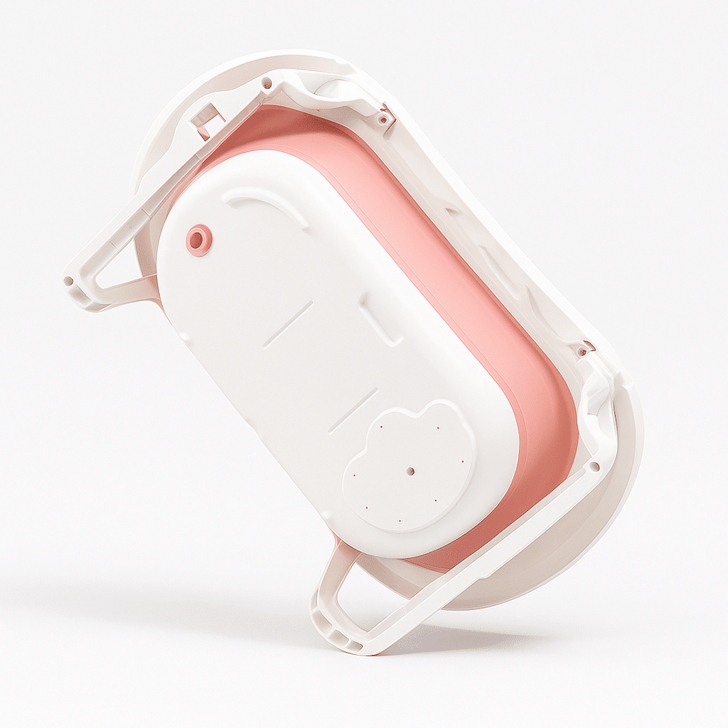 cadita cu pernuta pentru bebelusi termometru digital incorporat pliabila dop de scurgere picioare anti alunecare design ergonomic roz - imagine 4