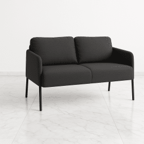 Canapea 2 locuri, gri închis, modernă, ergonomică, ușor de asamblat, confortabilă și durabilă.