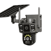 Cameră de supraveghere 4G cu panou solar, 4 camere, zoom optic 10X, detecție umană PIR, LED-uri IR și alarmă, rotație 355°/90°, rezistență la apă IP66, control prin aplicație, sistem CCTV securizat.