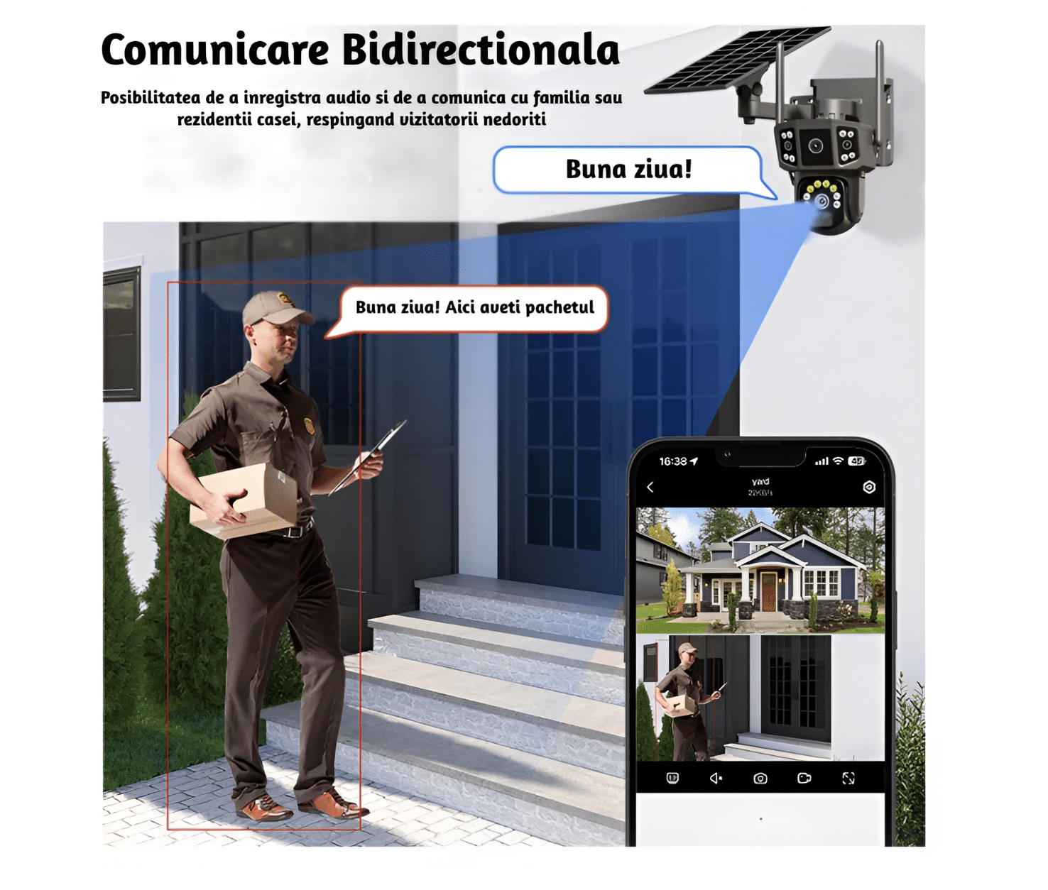 Cameră de supraveghere 4G cu panou solar, 4 camere, zoom optic 10X, detecție umană PIR, LED-uri IR și alarmă, rotație 355°/90°, rezistență la apă IP66, control prin aplicație, sistem CCTV securizat. - imagine 6