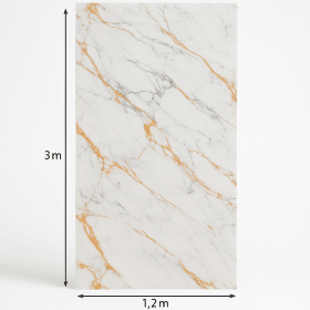 Tapet autoadeziv marmură albă cu vene portocaliu-aurii și gri MT-Calacatta Lux, 3 m x 1,2 m, design natural vibrant