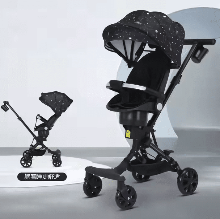 Carucior Copii 3 în 1 JRH – Pliabil, Ușor și Reversibil | Baby Stroller cu Ham 5 Puncte și Copertină Reglabilă - imagine 4