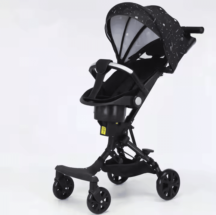 Carucior Copii 3 în 1 JRH – Pliabil, Ușor și Reversibil | Baby Stroller cu Ham 5 Puncte și Copertină Reglabilă - imagine 2