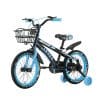Bicicletă copii JRH Sport 16 inch, cu roți ajutătoare LED, cadru oțel, frână de mână, coș – Negru/Albastru