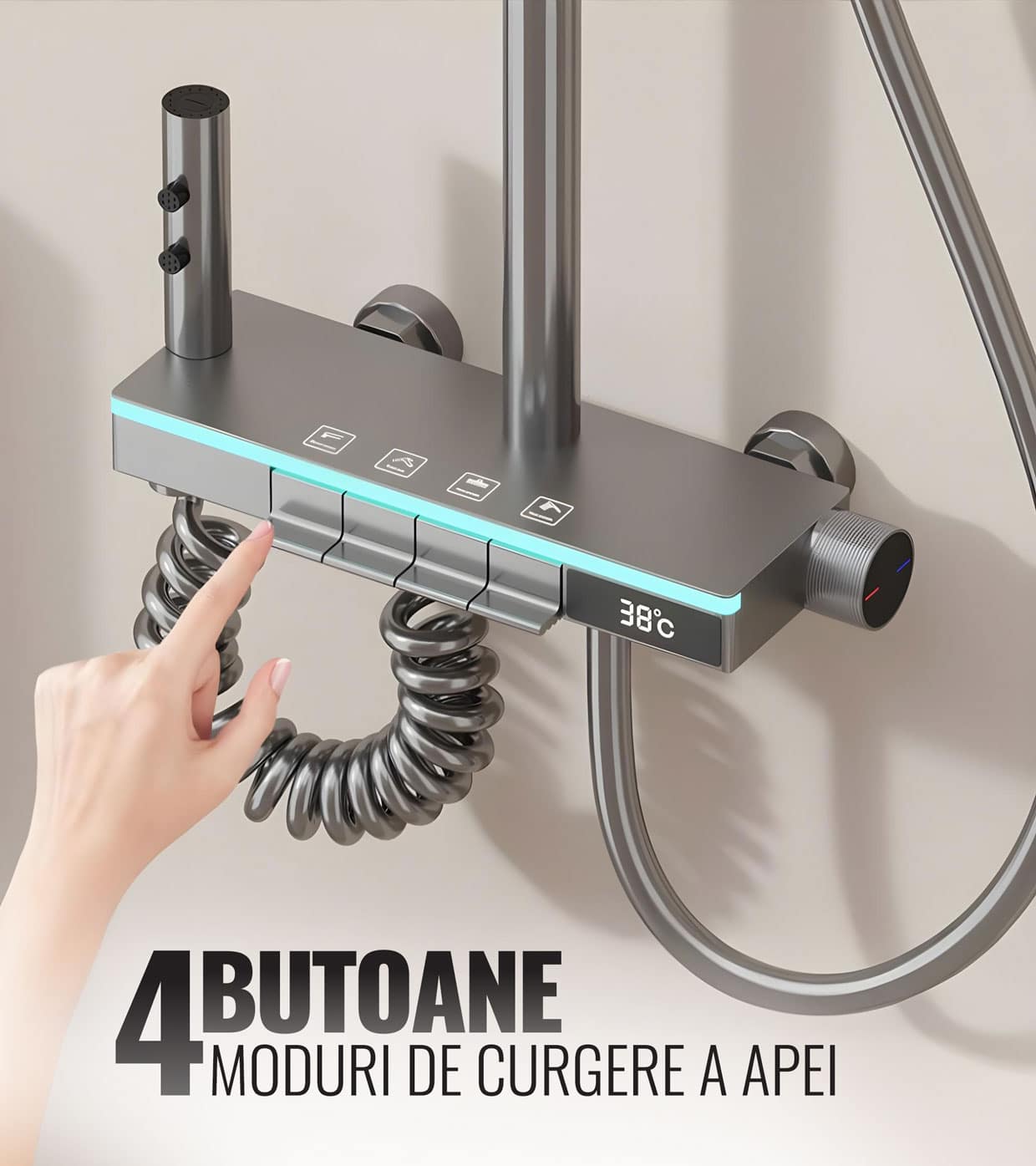 Coloană de Duș Smart JRH C84 – Display LED, Temperatură Digitală, 4 Moduri de Curgere - imagine 10