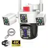 Camera de supraveghere WIFI 6K, 12MP, ZOOM 10X, 3 Camere, 1 Senzor, Control din aplicatie, Comunicare bidirectionala, Urmarire automata, Multi lens