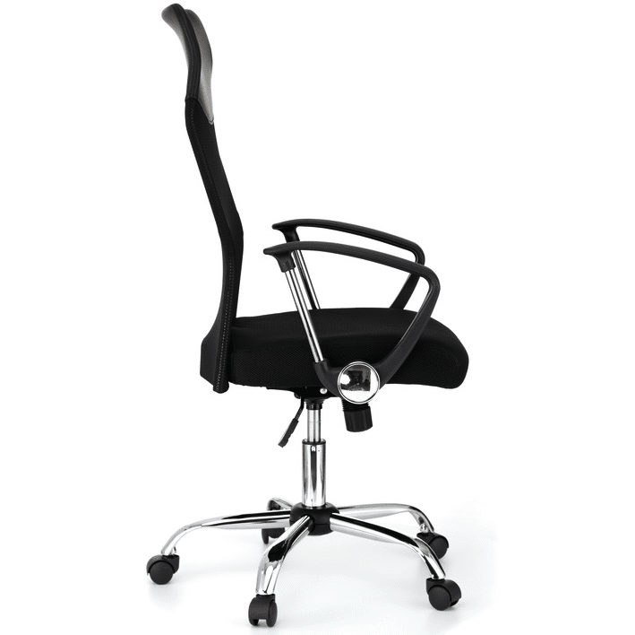 Scaun de birou ergonomic JRH, model VIRE, Negru, mecanism balans, bază oțel cromat, mesh + tetieră PU - imagine 5