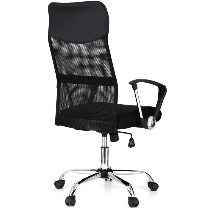Scaun de birou ergonomic JRH, model VIRE, Negru, mecanism balans, bază oțel cromat, mesh + tetieră PU - imagine 4