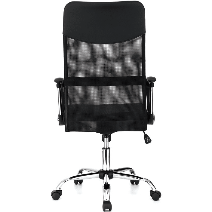 Scaun de birou ergonomic JRH, model VIRE, Negru, mecanism balans, bază oțel cromat, mesh + tetieră PU - imagine 3