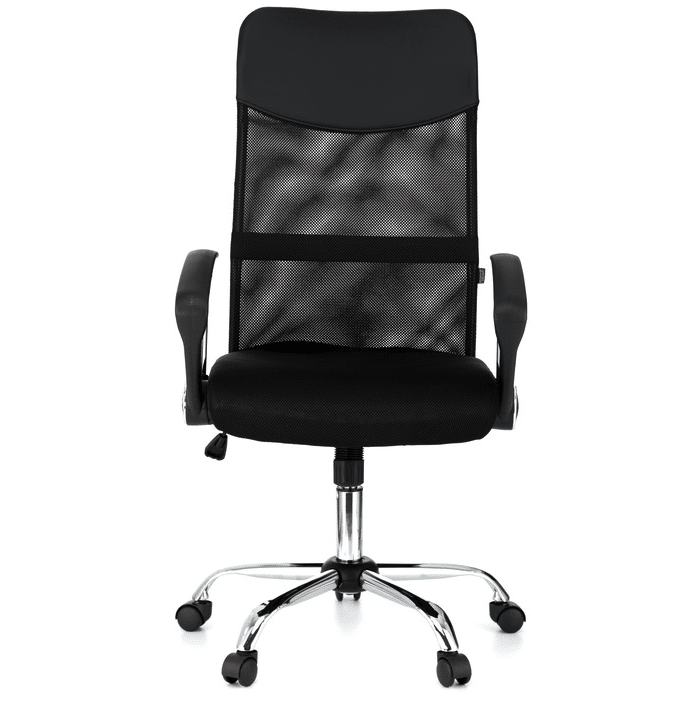 Scaun de birou ergonomic JRH, model VIRE, Negru, mecanism balans, bază oțel cromat, mesh + tetieră PU - imagine 2