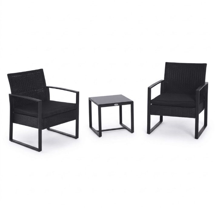 Set mobilier terasă și grădină 3 piese, tehnorattan negru cu perne impermeabile și masă compactă
