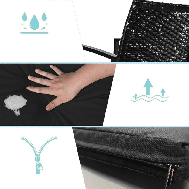 Set mobilier terasă și grădină 3 piese, tehnorattan negru cu perne impermeabile și masă compactă - imagine 2