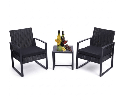 Set mobilier terasă și grădină 3 piese, tehnorattan negru cu perne impermeabile și masă compactă - imagine 5