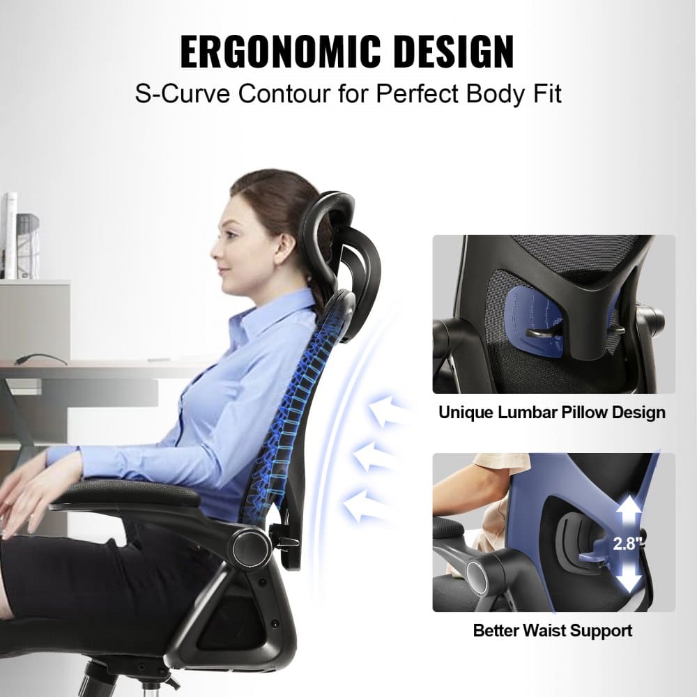 Scaun Ergonomic de Birou JRH cu Suport Lombar Reglabil, Tetieră și Brațe Rabatabile - imagine 4