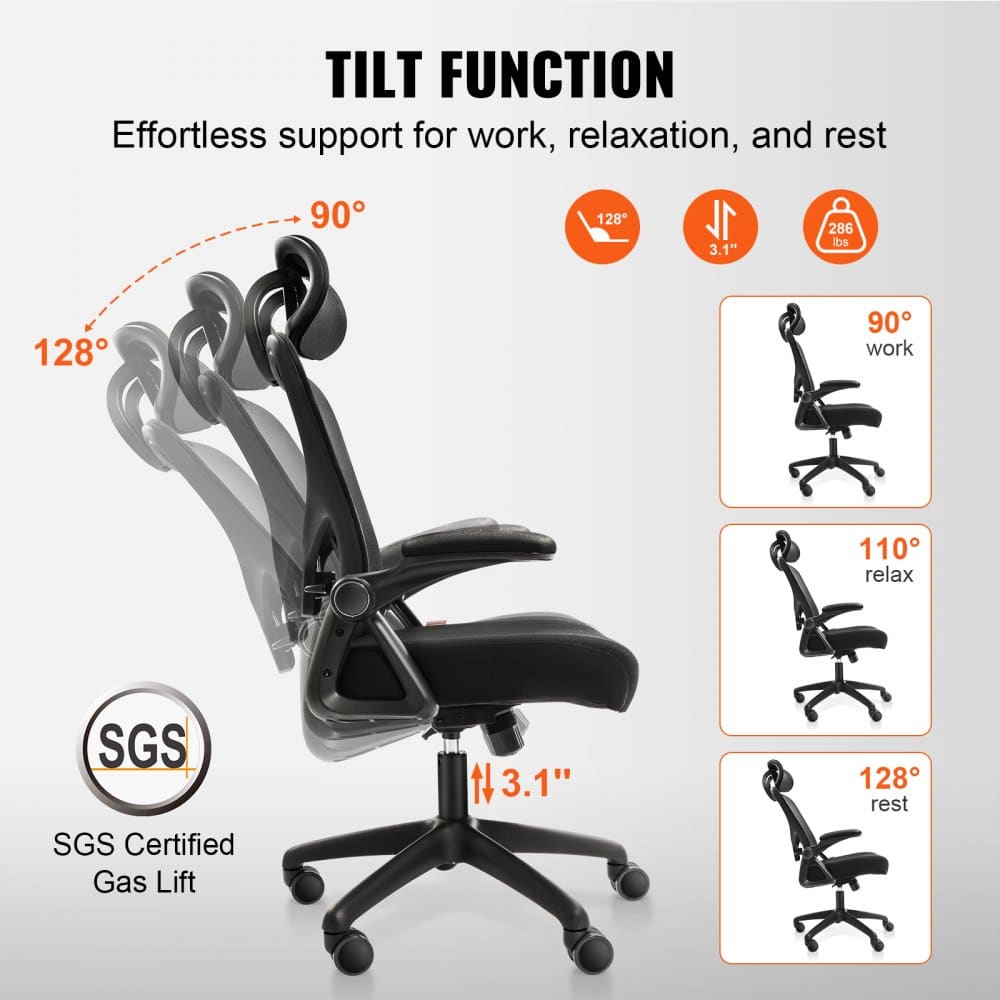 Scaun Ergonomic de Birou JRH cu Suport Lombar Reglabil, Tetieră și Brațe Rabatabile - imagine 3
