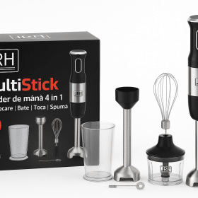 Set blender de mana 4 in 1, 800W JRH multiStick Inox, Accesorii Incluse