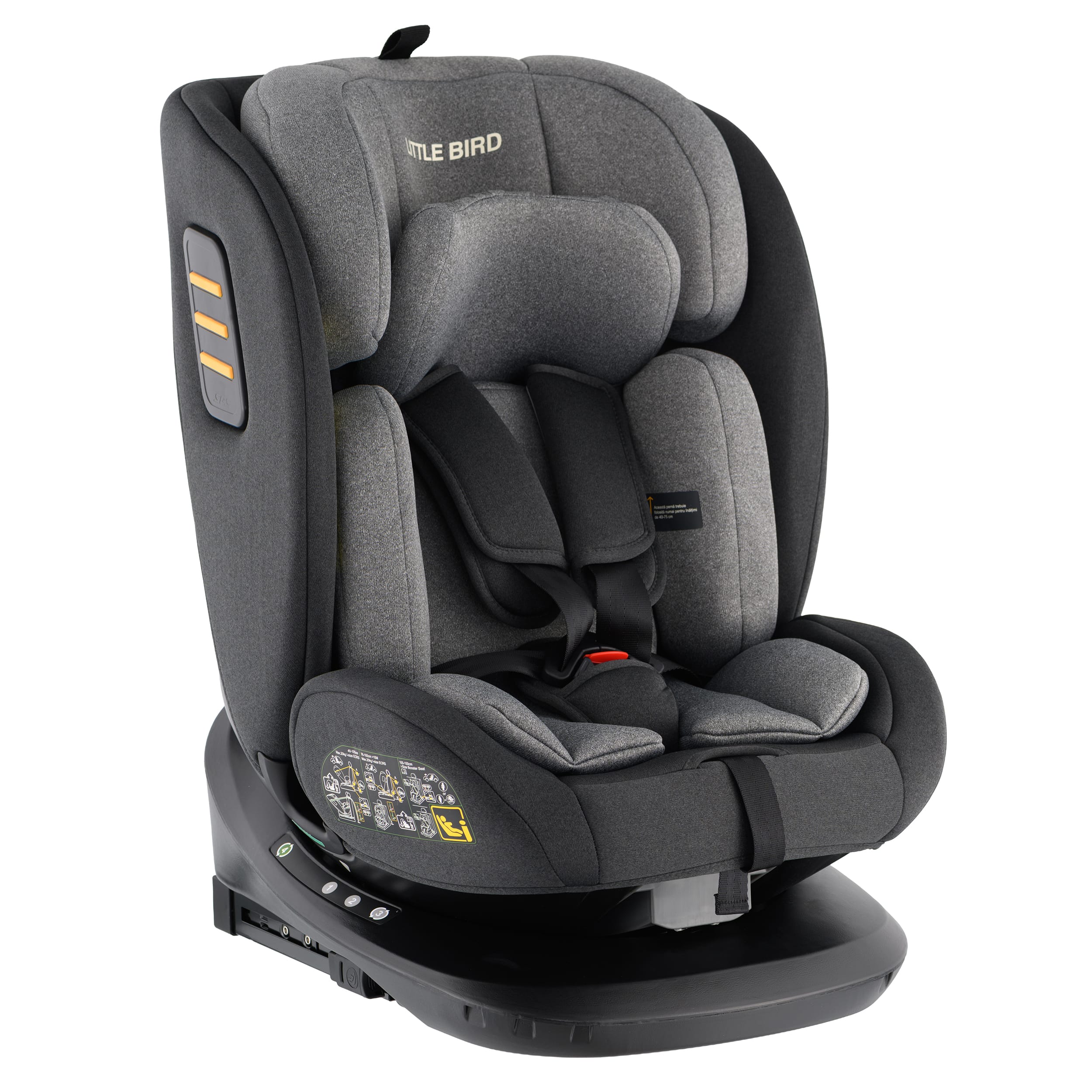 Scaune auto little bird 0-20kg rotativ 360 cu isofix gri cu pozitie de somn
