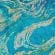 Covor modern living imprimat 3D, 100% poliester, design abstract turcoaz cu accente aurii