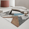 Covor living modern imprimat 3D, rezistent și durabil, design abstract multicolor cu accente aurii