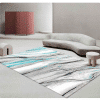 Covor living modern imprimat 3D, 100% poliester, design abstract marmură alb-gri cu accente turcoaz
