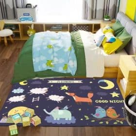 Covor copii , educativ și decorativ, model Good Night cu animale și elemente de noapte