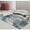 Covor living modern imprimat 3D, 100% poliester, design abstract gri-turcoaz cu efect vizual contemporan