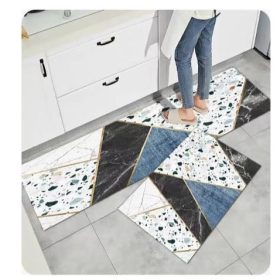 covoare bucătărie antiderapante, 140x60 cm , model geometric marmură alb-negru-albastru cu accente aurii