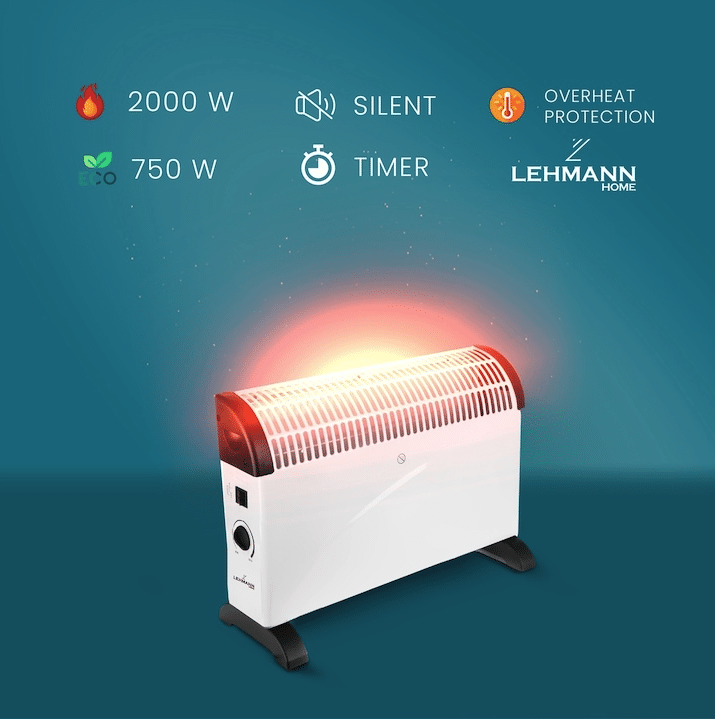 Incalzitor electric Jrh, 2000W, 3 trepte de putere, termostat, 340x140x570 mm, alb - imagine 7