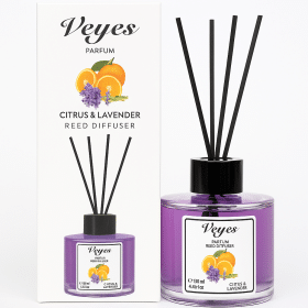 Odorizant cameră Veyes Citrus & Lavender – 130 ml Difuzor cu bețișoare, aromă de citrice și lavandă