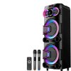 Boxă portabilă JRH 700W cu 2 difuzoare de 10”, Bluetooth, USB/SD, LED RGB, 2 microfoane wireless, conexiune pentru microfon și chitară, autonomie 3–5 ore și telecomandă inclusă.