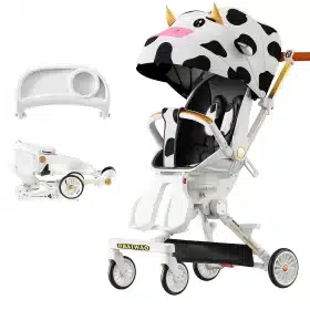 Carucior Copii 3 în 1 JRH – Pliabil, Ușor și Reversibil | Baby Stroller cu Ham 5 Puncte și Copertină Reglabilă