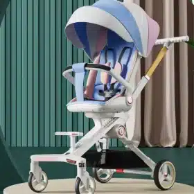 Carucior Copii 3 în 1 JRH – Pliabil, Ușor și Reversibil | Baby Stroller cu Ham 5 Puncte și Copertină Reglabilă