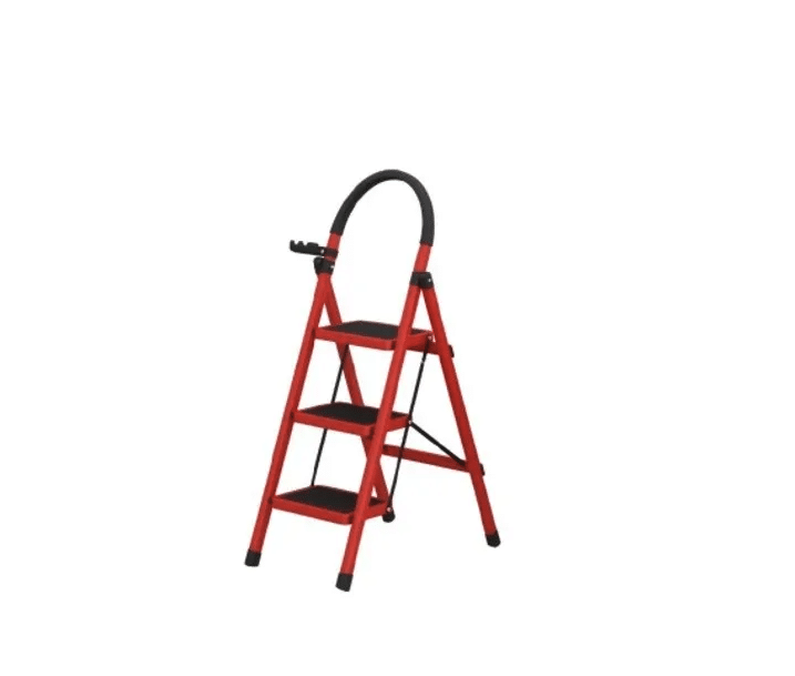 Scara Pliabila cu 3 Trepte Late Metalica, Picioare Antialunecare, Rosu cu Negru - imagine 5