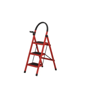 Scara Pliabila cu 3 Trepte Late Metalica, Picioare Antialunecare, Rosu cu Negru