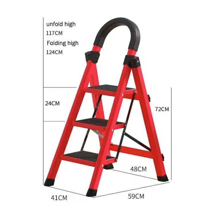 Scara Pliabila cu 3 Trepte Late Metalica, Picioare Antialunecare, Rosu cu Negru - imagine 4