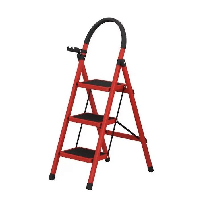 Scara Pliabila cu 3 Trepte Late Metalica, Picioare Antialunecare, Rosu cu Negru - imagine 3