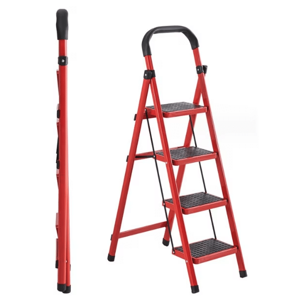 Scară Metalică Pliabilă JRH, 4 Trepte Antiderapante, Roșie - imagine 5