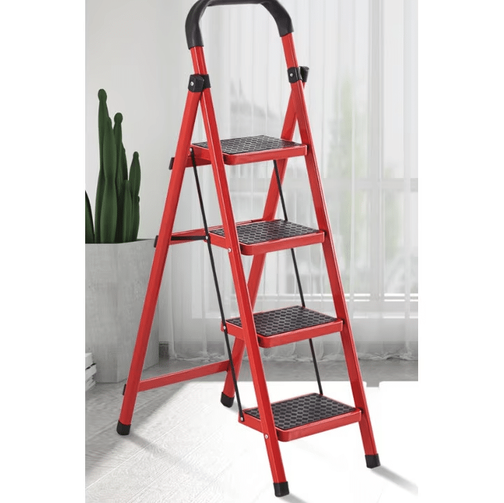 Scară Metalică Pliabilă JRH, 4 Trepte Antiderapante, Roșie - imagine 4