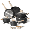 Set vase de gătit 9 piese din aluminiu turnat, acoperire marmură antiaderentă, mânere aspect lemn
