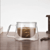 Ceasca cafea 200 ml din sticla borosilicata cu pereti dubli, mesaj COFFEE, termorezistenta, 9.5x7.5x7 cm