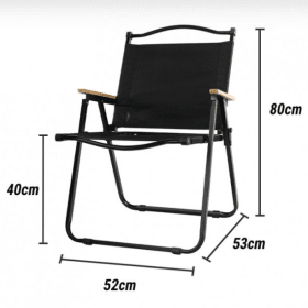 Scaun pliabil negru, cadru metalic, șezut confortabil – 80 × 52 × 53 cm