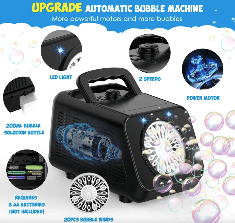 Masina automata de facut baloane de sapun, lumini led, 1 ventilator, 2 viteze, 15000+/min - imagine 4